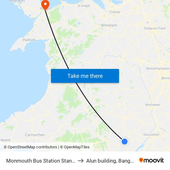 Monmouth Bus Station Stand 1, Monmouth to Alun building, Bangor University map