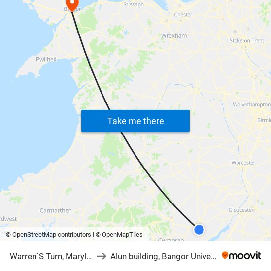 Warren`S Turn, Maryland to Alun building, Bangor University map