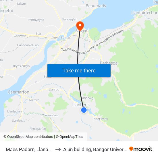 Maes Padarn, Llanberis to Alun building, Bangor University map