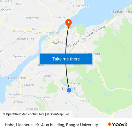 Hsbc, Llanberis to Alun building, Bangor University map