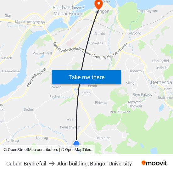 Caban, Brynrefail to Alun building, Bangor University map