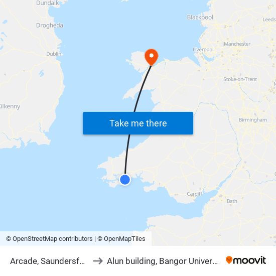 Arcade, Saundersfoot to Alun building, Bangor University map