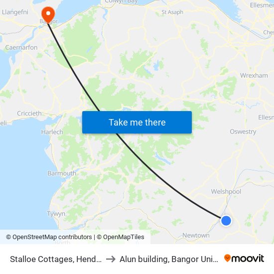 Stalloe Cottages, Hendomen to Alun building, Bangor University map