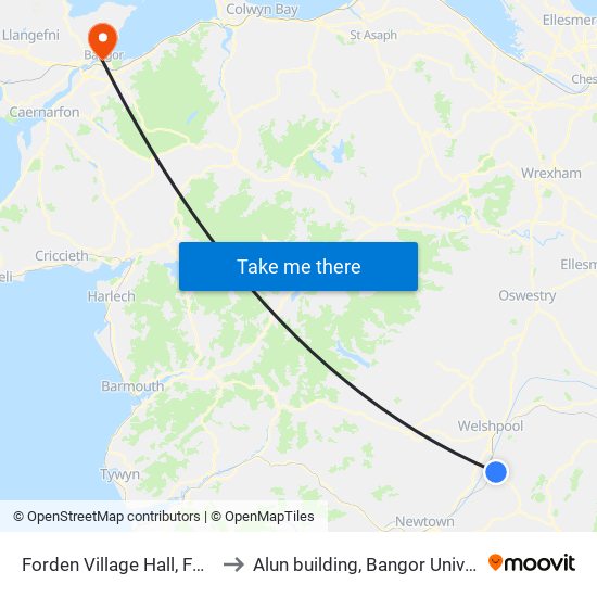 Forden Village Hall, Forden to Alun building, Bangor University map