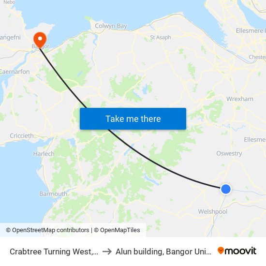 Crabtree Turning West, Rhos to Alun building, Bangor University map