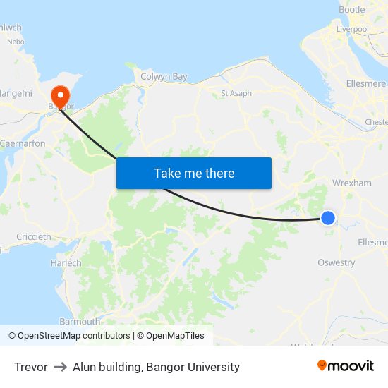 Trevor to Alun building, Bangor University map