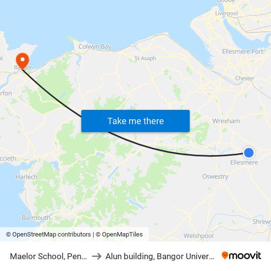 Maelor School, Penley to Alun building, Bangor University map