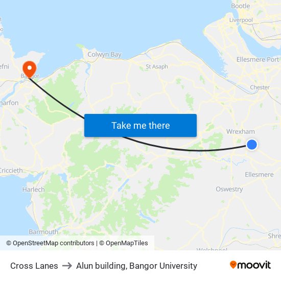Cross Lanes to Alun building, Bangor University map