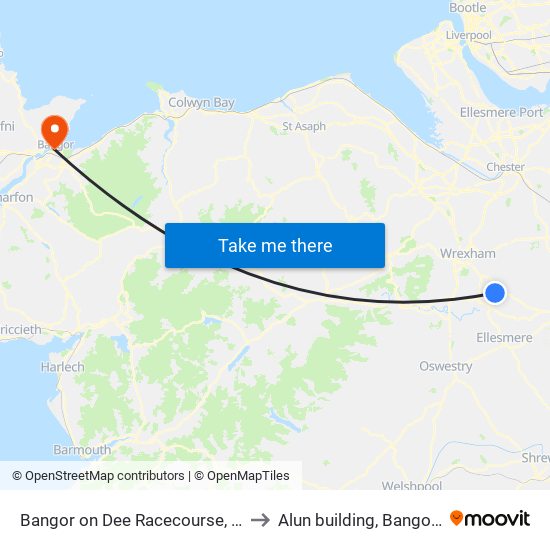 Bangor on Dee Racecourse, Bangor on Dee to Alun building, Bangor University map