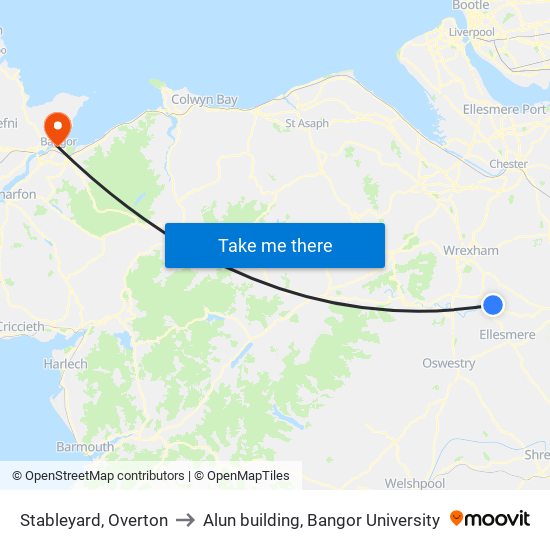 Stableyard, Overton to Alun building, Bangor University map
