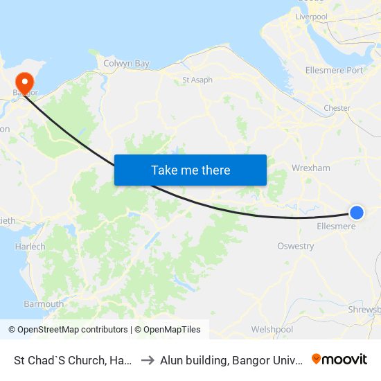 St Chad`S Church, Hanmer to Alun building, Bangor University map