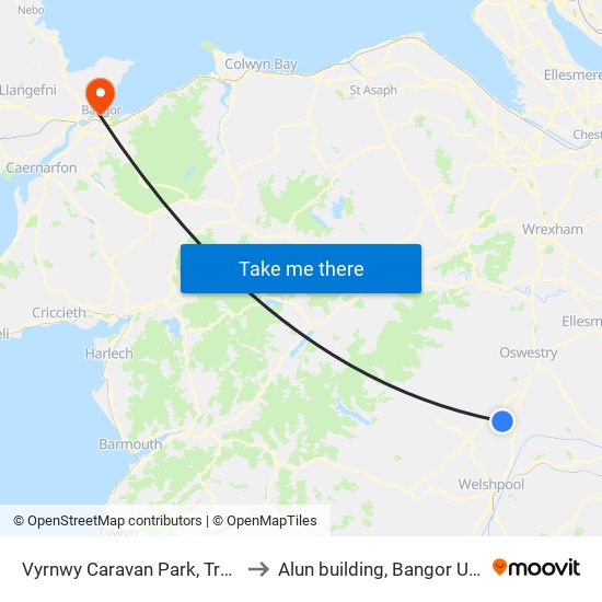 Vyrnwy Caravan Park, Tre-Derwen to Alun building, Bangor University map