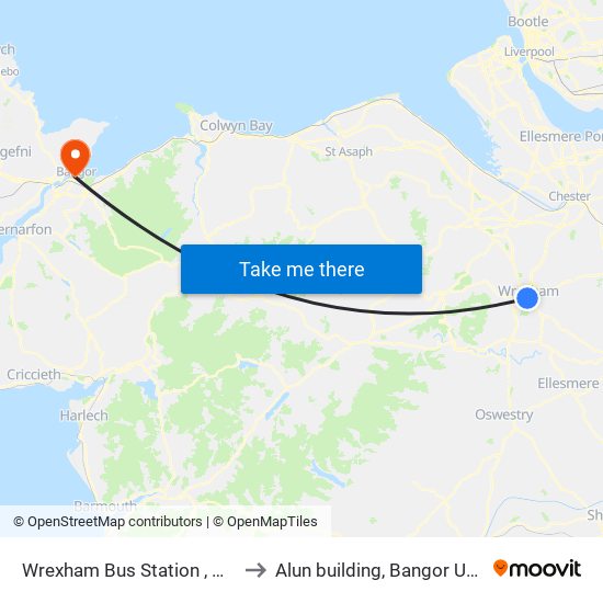 Wrexham Bus Station , Wrexham to Alun building, Bangor University map