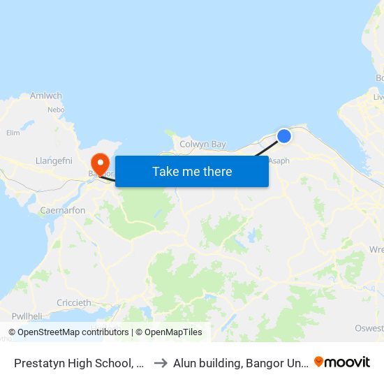 Prestatyn High School, Meliden to Alun building, Bangor University map