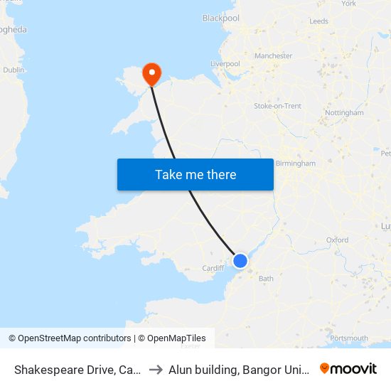 Shakespeare Drive, Caldicot to Alun building, Bangor University map