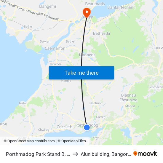 Porthmadog Park Stand B, Porthmadog to Alun building, Bangor University map