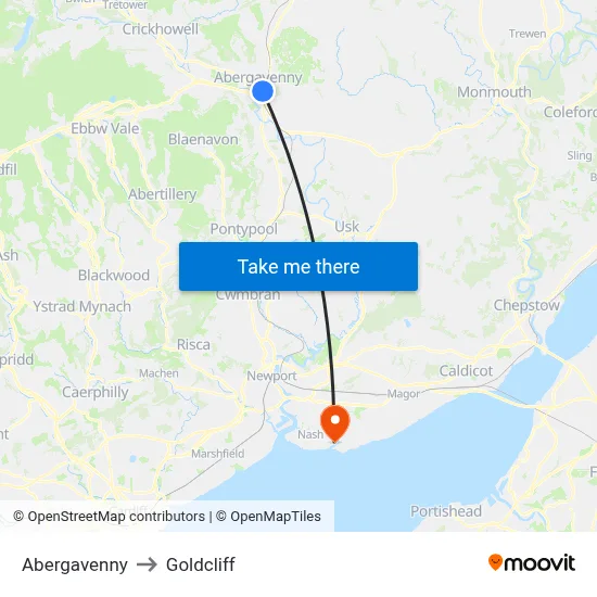 Abergavenny to Goldcliff map