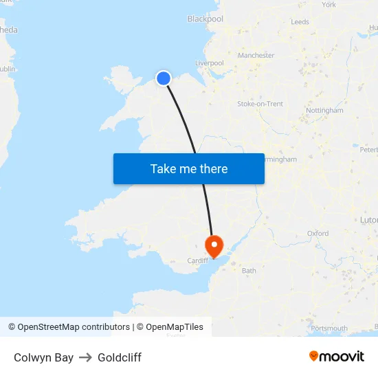 Colwyn Bay to Goldcliff map