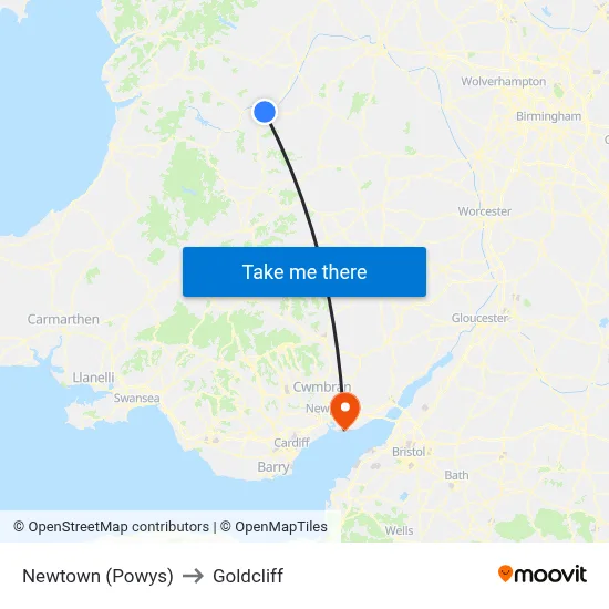 Newtown (Powys) to Goldcliff map