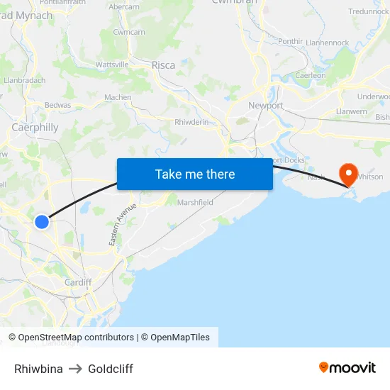 Rhiwbina to Goldcliff map