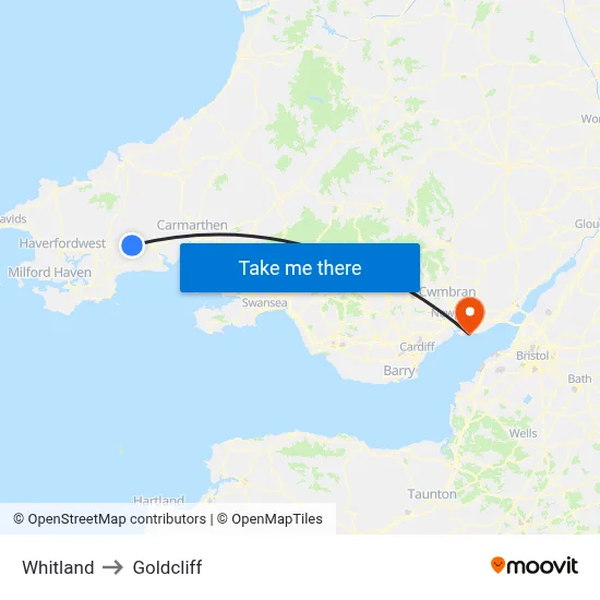 Whitland to Goldcliff map
