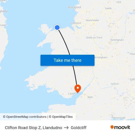 Clifton Road Stop Z, Llandudno to Goldcliff map