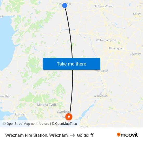 Wrexham Fire Station, Wrexham to Goldcliff map