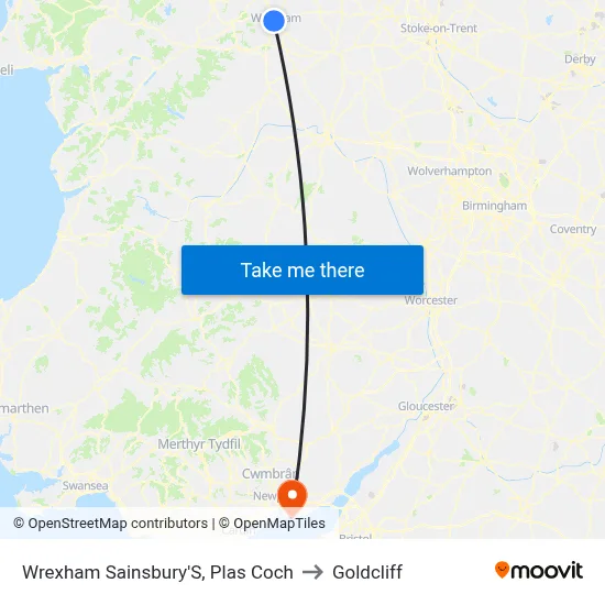 Wrexham Sainsbury'S, Plas Coch to Goldcliff map