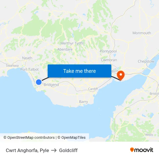 Cwrt Anghorfa, Pyle to Goldcliff map