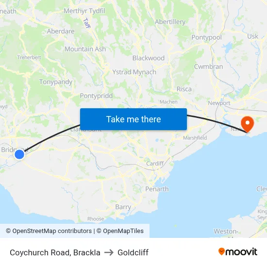 Coychurch Road, Brackla to Goldcliff map