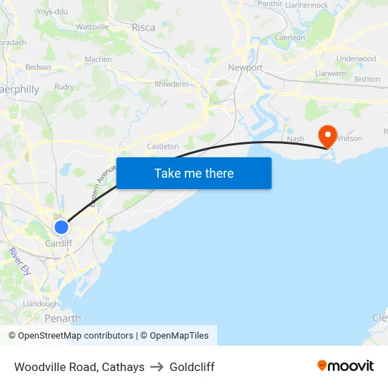 Woodville Road, Cathays to Goldcliff map