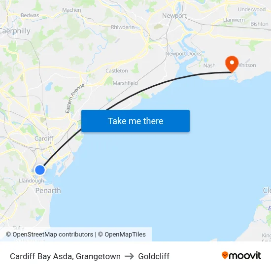Cardiff Bay Asda, Grangetown to Goldcliff map