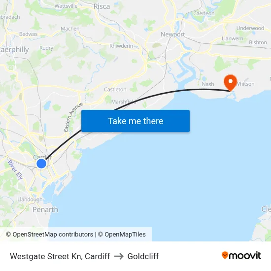 Westgate Street Kn, Cardiff to Goldcliff map