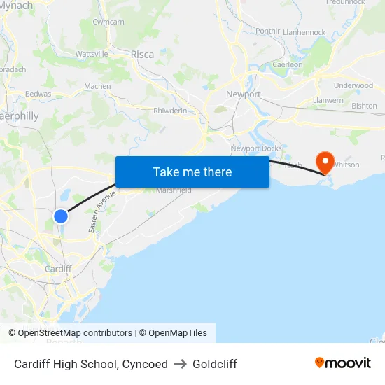 Cardiff High School, Cyncoed to Goldcliff map