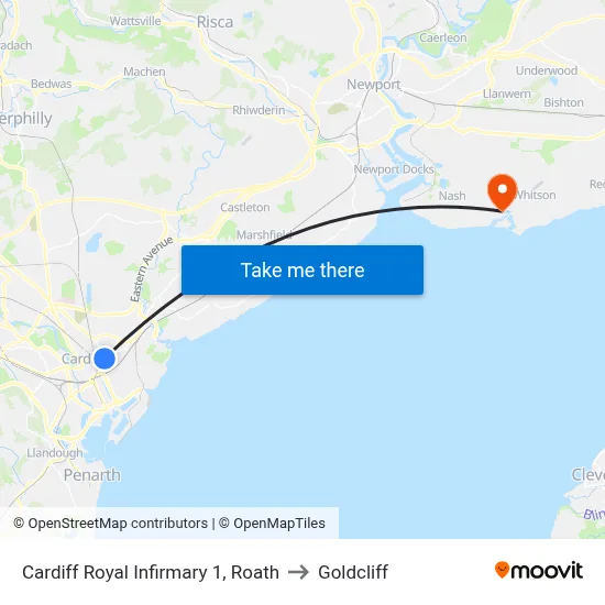 Cardiff Royal Infirmary 1, Roath to Goldcliff map