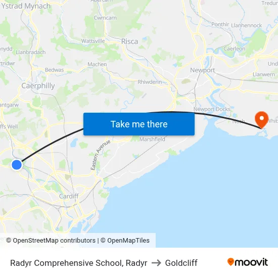Radyr Comprehensive School, Radyr to Goldcliff map