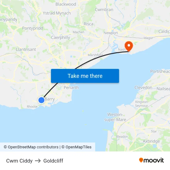 Cwm Ciddy to Goldcliff map