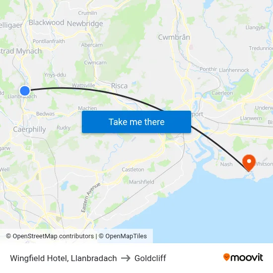 Wingfield Hotel, Llanbradach to Goldcliff map