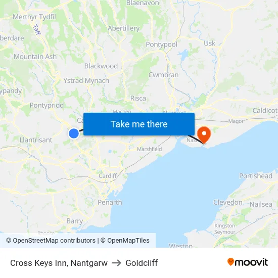 Cross Keys Inn, Nantgarw to Goldcliff map