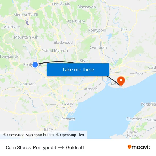 Corn Stores, Pontypridd to Goldcliff map