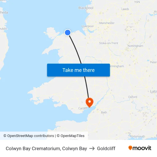 Colwyn Bay Crematorium, Colwyn Bay to Goldcliff map