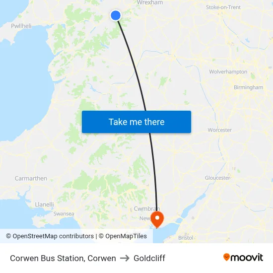 Corwen Bus Station, Corwen to Goldcliff map
