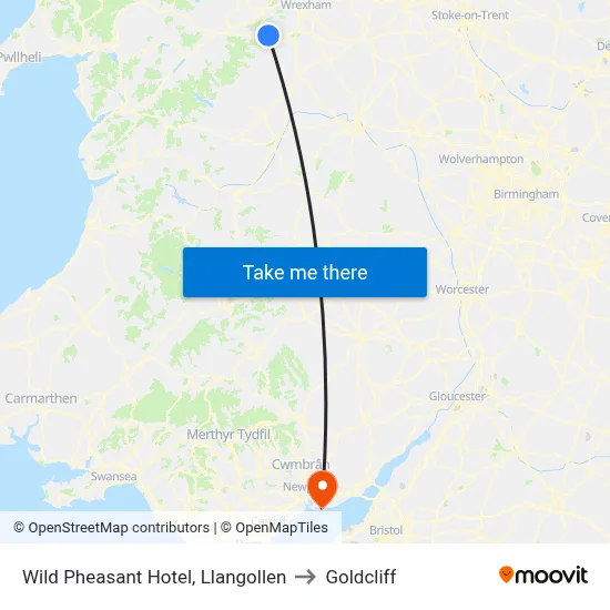 Wild Pheasant Hotel, Llangollen to Goldcliff map