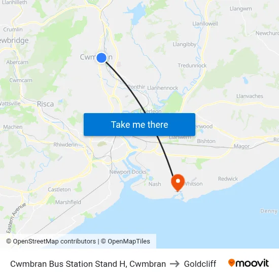 Cwmbran Bus Station Stand H, Cwmbran to Goldcliff map