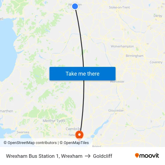 Wrexham Bus Station 1, Wrexham to Goldcliff map