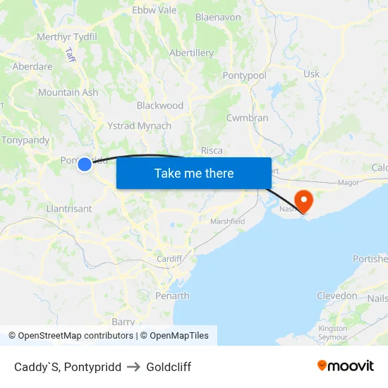 Caddy`S, Pontypridd to Goldcliff map