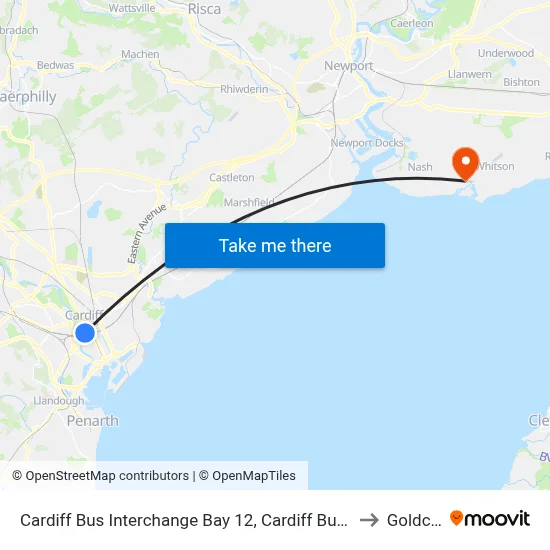 Cardiff Bus Interchange Bay 12, Cardiff Bus Station to Goldcliff map
