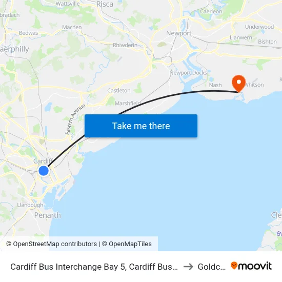 Cardiff Bus Interchange Bay 5, Cardiff Bus Station to Goldcliff map