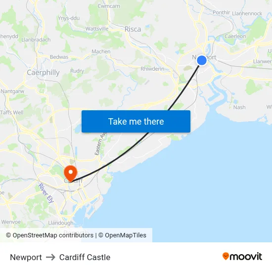 Newport to Cardiff Castle map