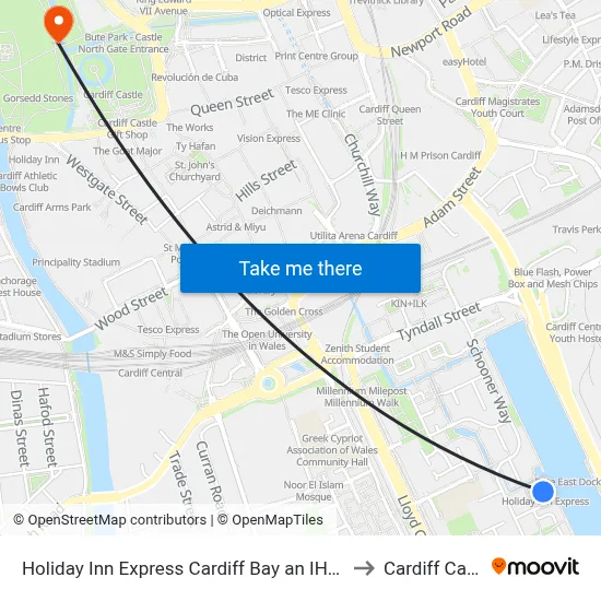 Holiday Inn Express Cardiff Bay an IHG Hotel to Cardiff Castle map